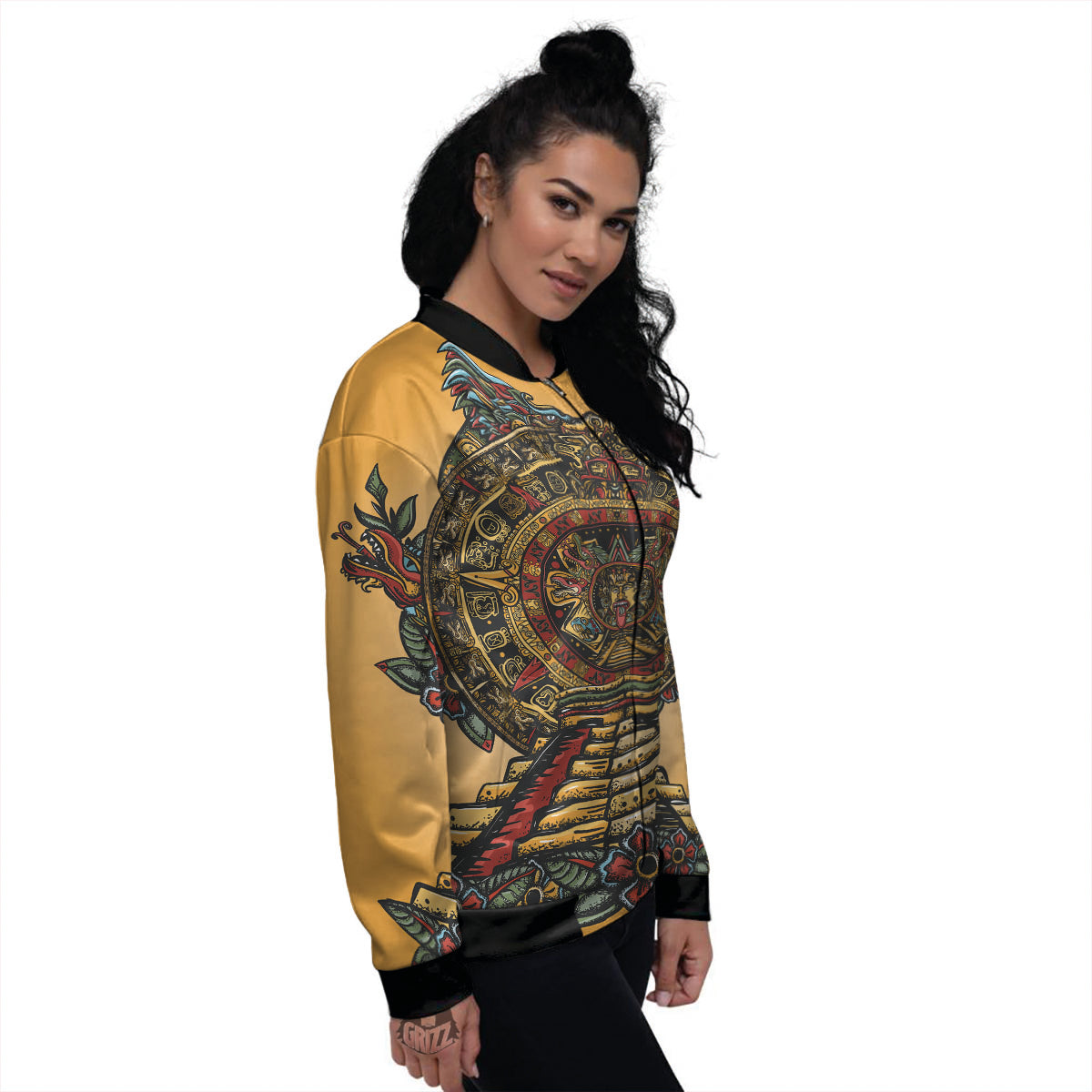 Statue Ancient Mayan Print Women's Bomber Jacket-grizzshop