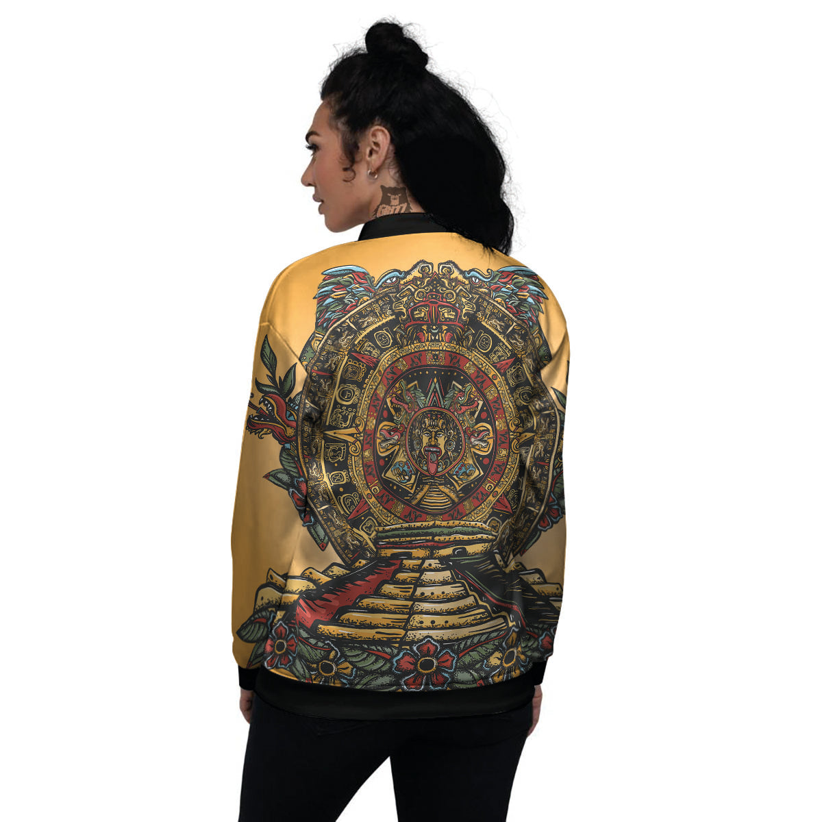 Statue Ancient Mayan Print Women's Bomber Jacket-grizzshop