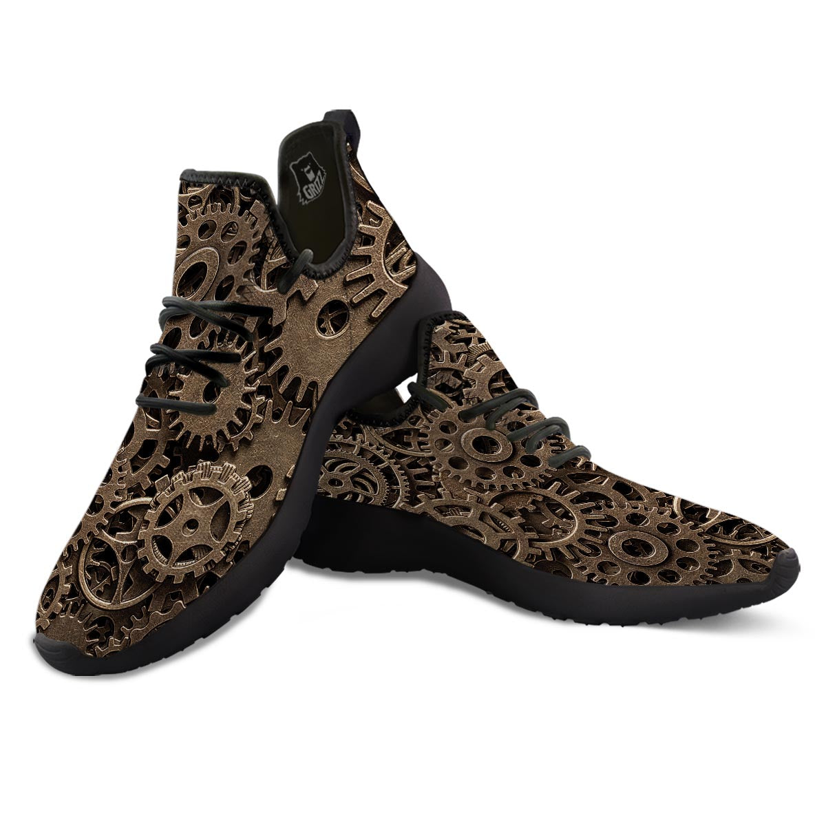 Steampunk Brass Gears And Cogs Print Black Athletic Shoes-grizzshop