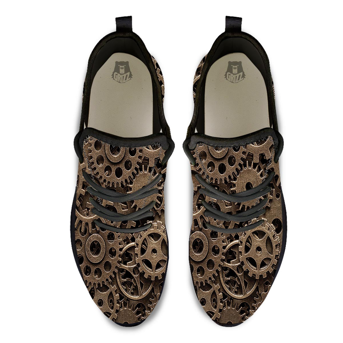 Steampunk Brass Gears And Cogs Print Black Athletic Shoes-grizzshop