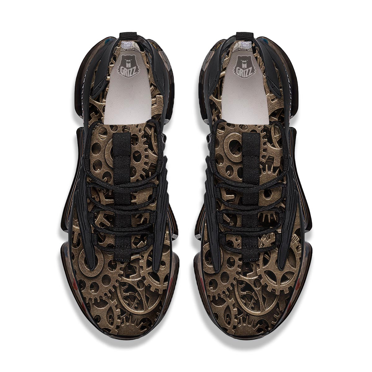 Steampunk Brass Gears And Cogs Print Black Gym Shoes-grizzshop