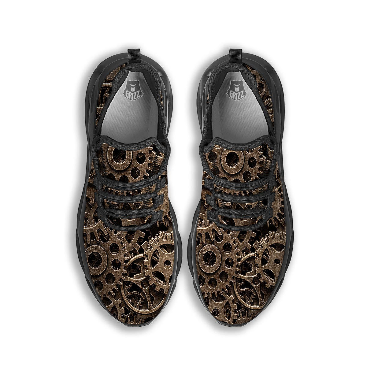 Steampunk Brass Gears And Cogs Print Black Running Shoes-grizzshop