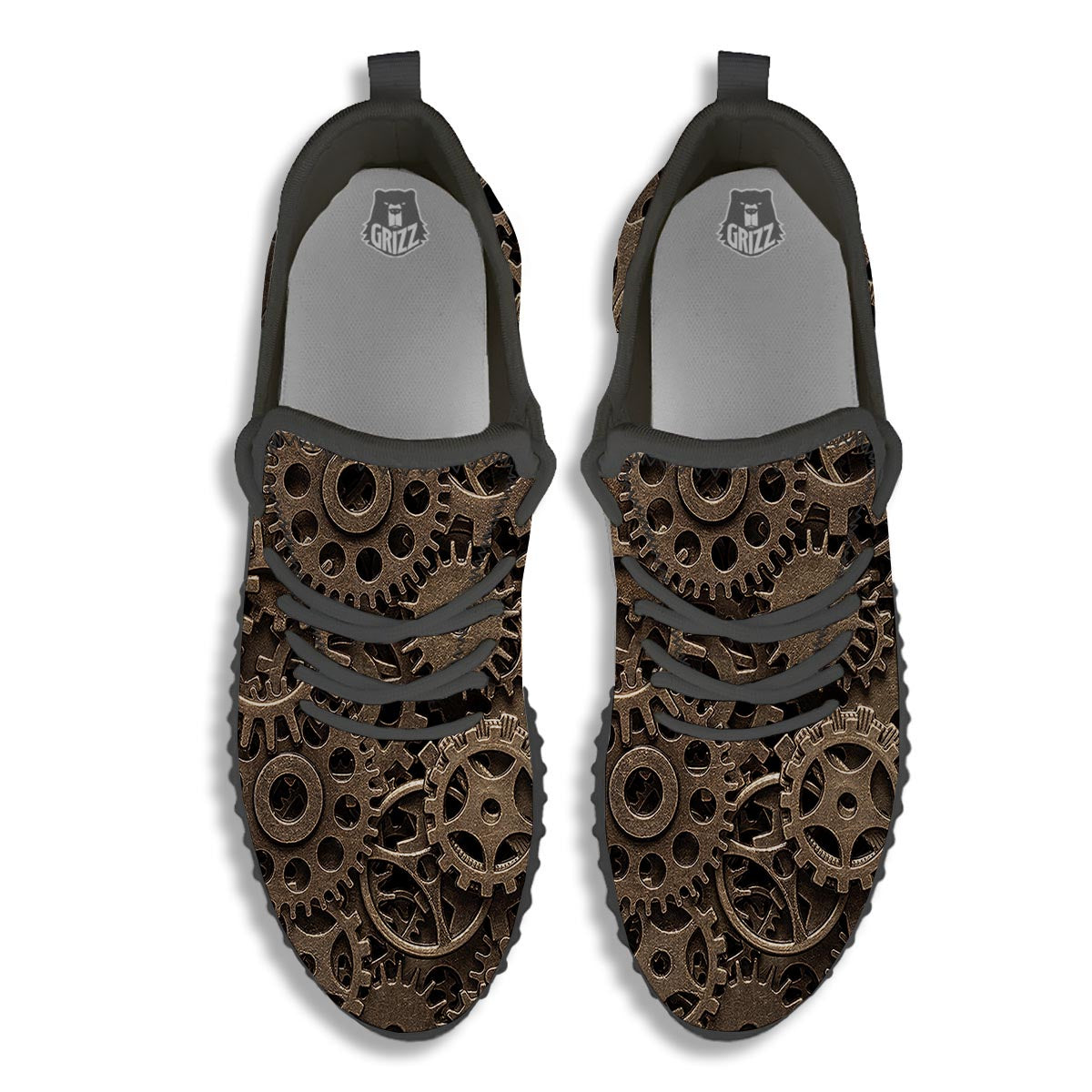 Steampunk Brass Gears And Cogs Print Black Walking Shoes-grizzshop