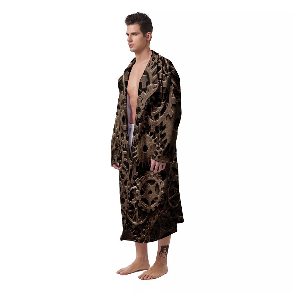 Steampunk Brass Gears And Cogs Print Men's Robe-grizzshop