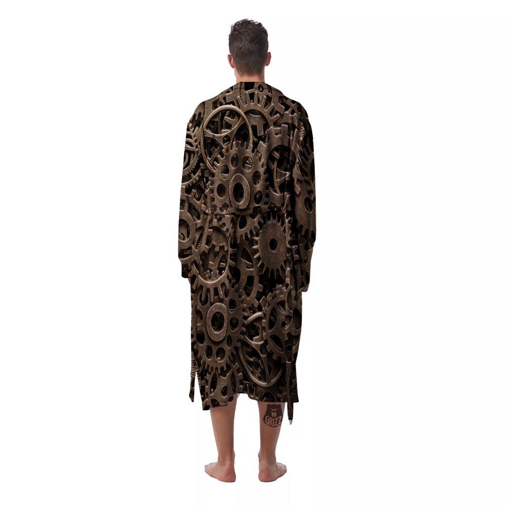 Steampunk Brass Gears And Cogs Print Men's Robe-grizzshop