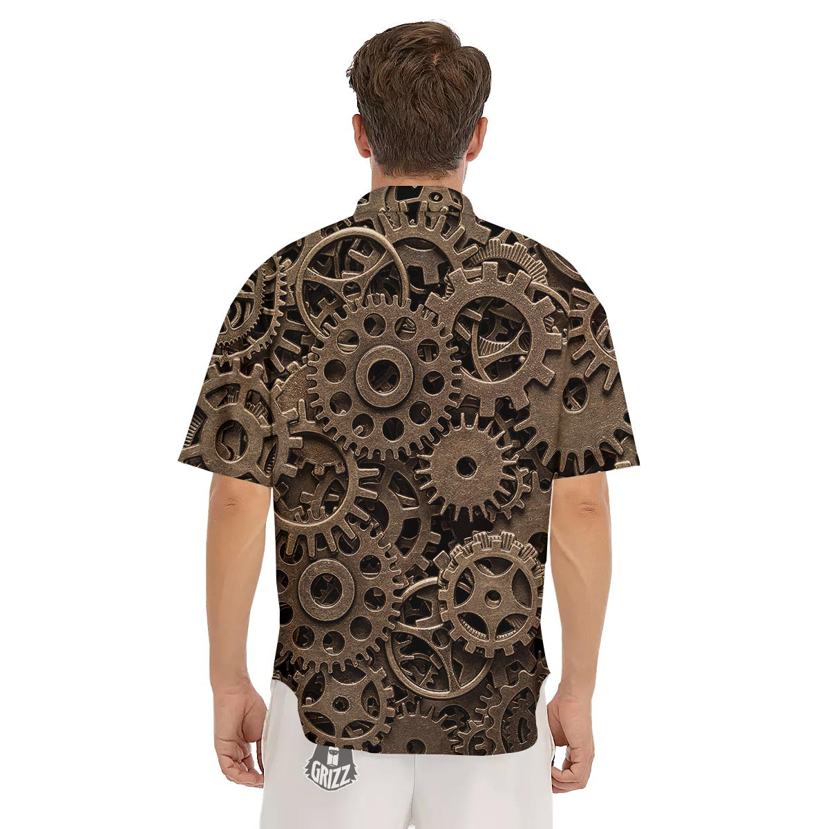 Steampunk Brass Gears And Cogs Print Men's Short Sleeve Shirts-grizzshop