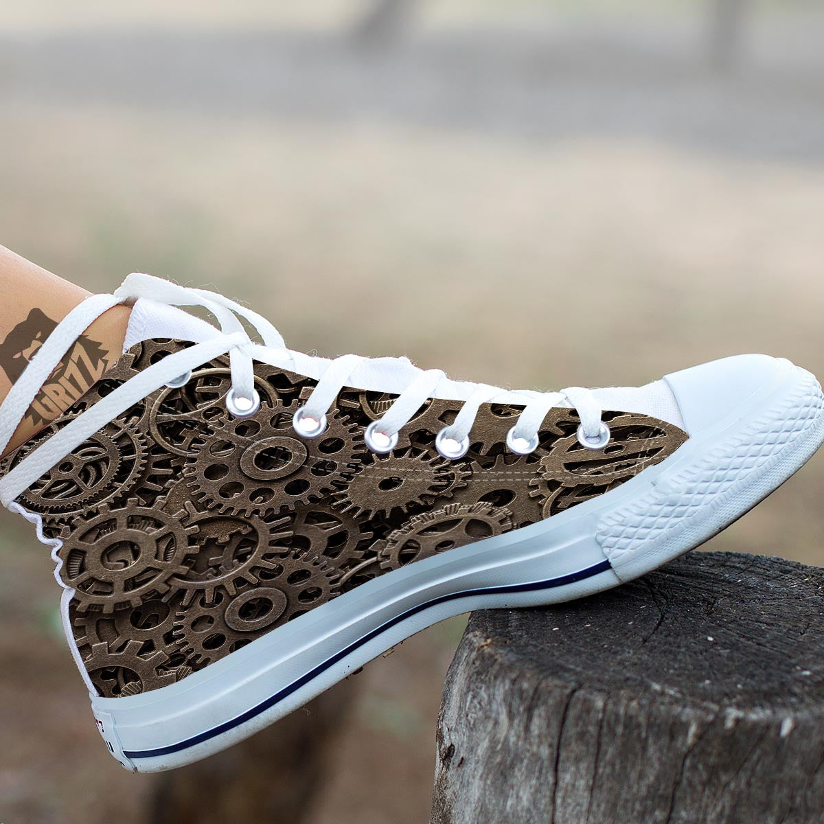 Steampunk Brass Gears And Cogs Print White High Top Shoes-grizzshop