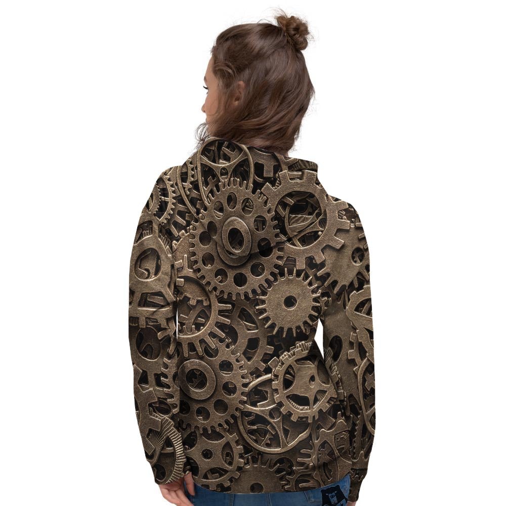 Steampunk Brass Gears And Cogs Print Women's Hoodie-grizzshop