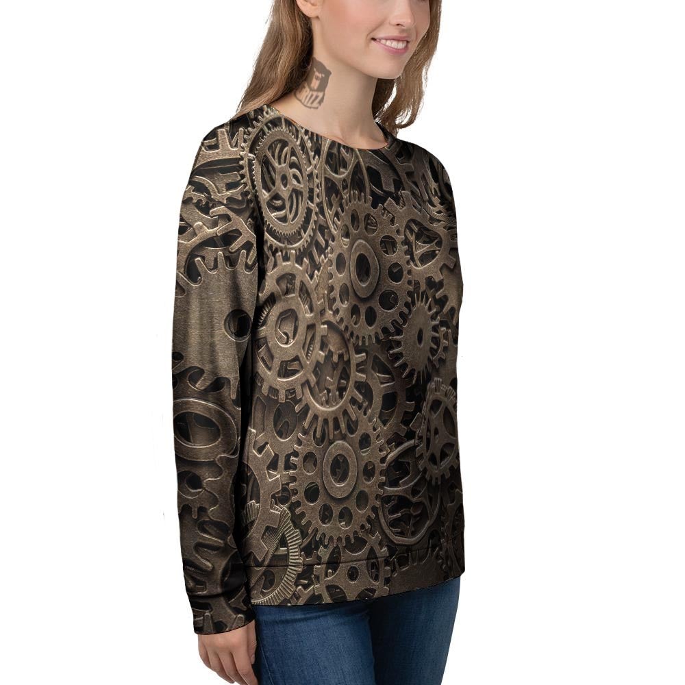 Steampunk Brass Gears And Cogs Print Women's Sweatshirt-grizzshop