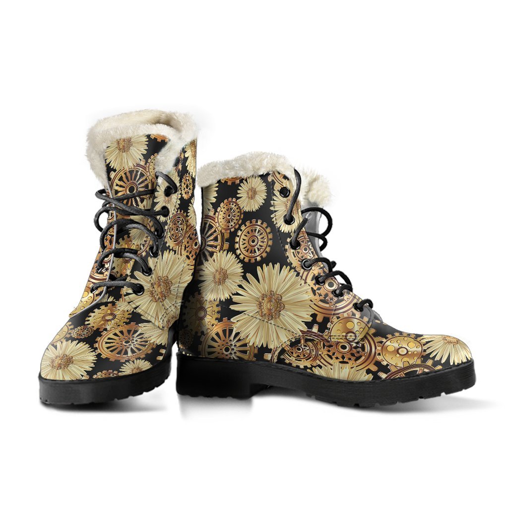 Steampunk Floral Pattern Print Comfy Winter Boots-grizzshop