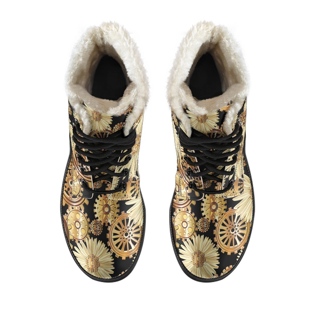Steampunk Floral Pattern Print Comfy Winter Boots-grizzshop