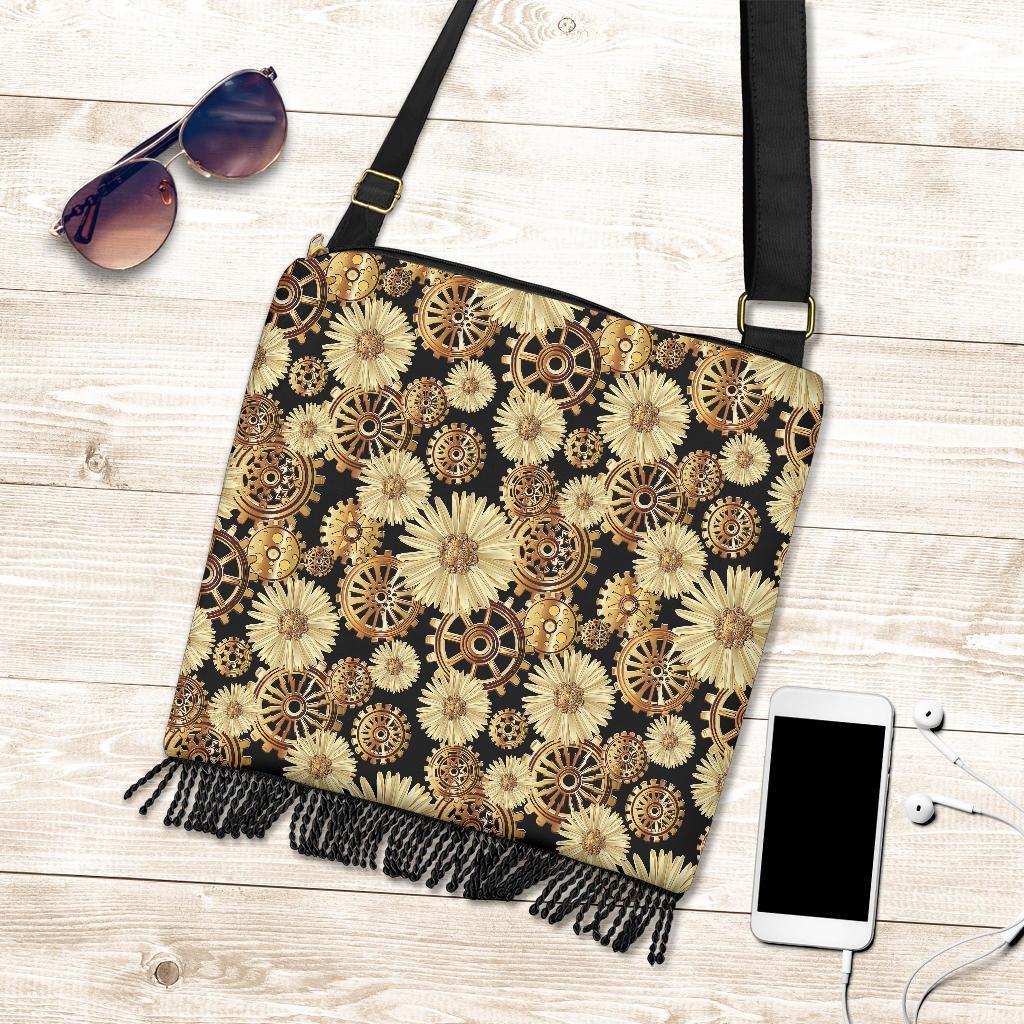 Steampunk Floral Pattern Print Crossbody Bags-grizzshop
