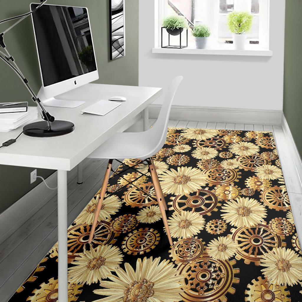 Steampunk Floral Pattern Print Floor Mat-grizzshop