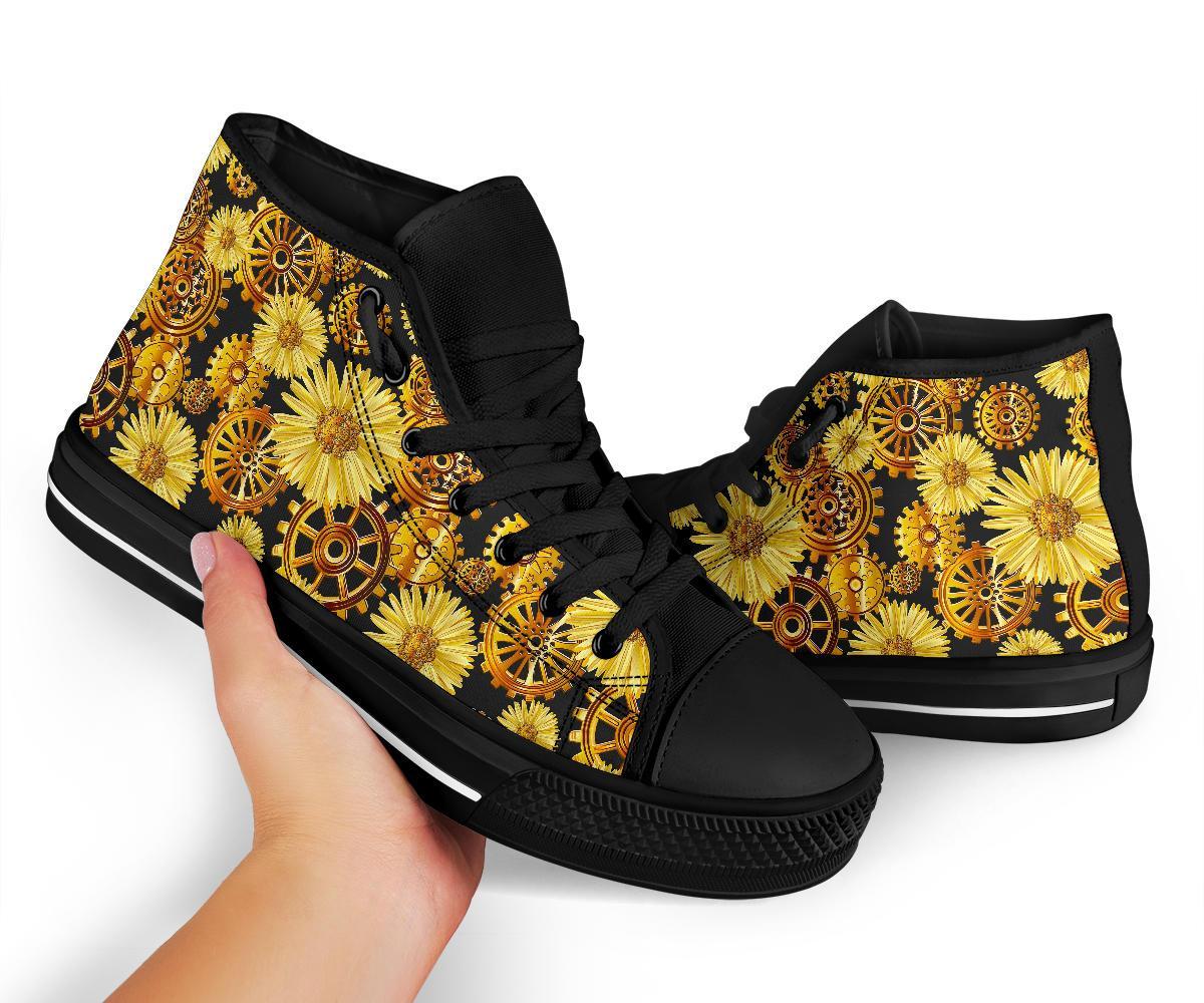 Steampunk Floral Pattern Print Men Women's High Top Shoes-grizzshop