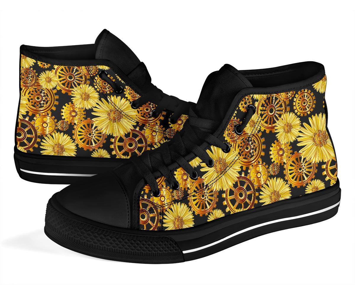 Steampunk Floral Pattern Print Men Women's High Top Shoes-grizzshop