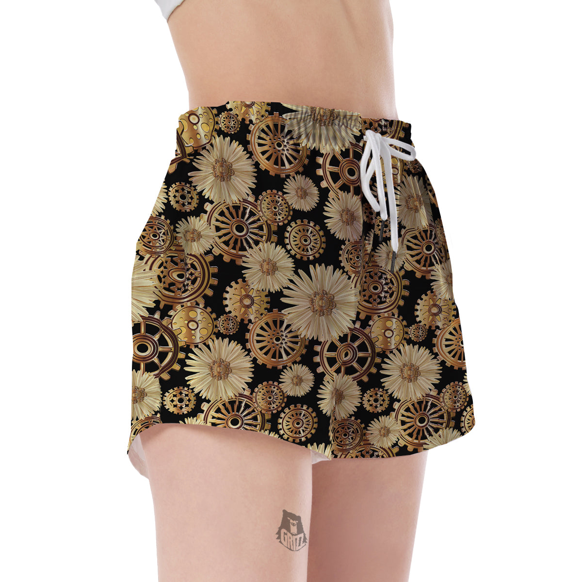 Steampunk Floral Pattern Print Women's Shorts-grizzshop