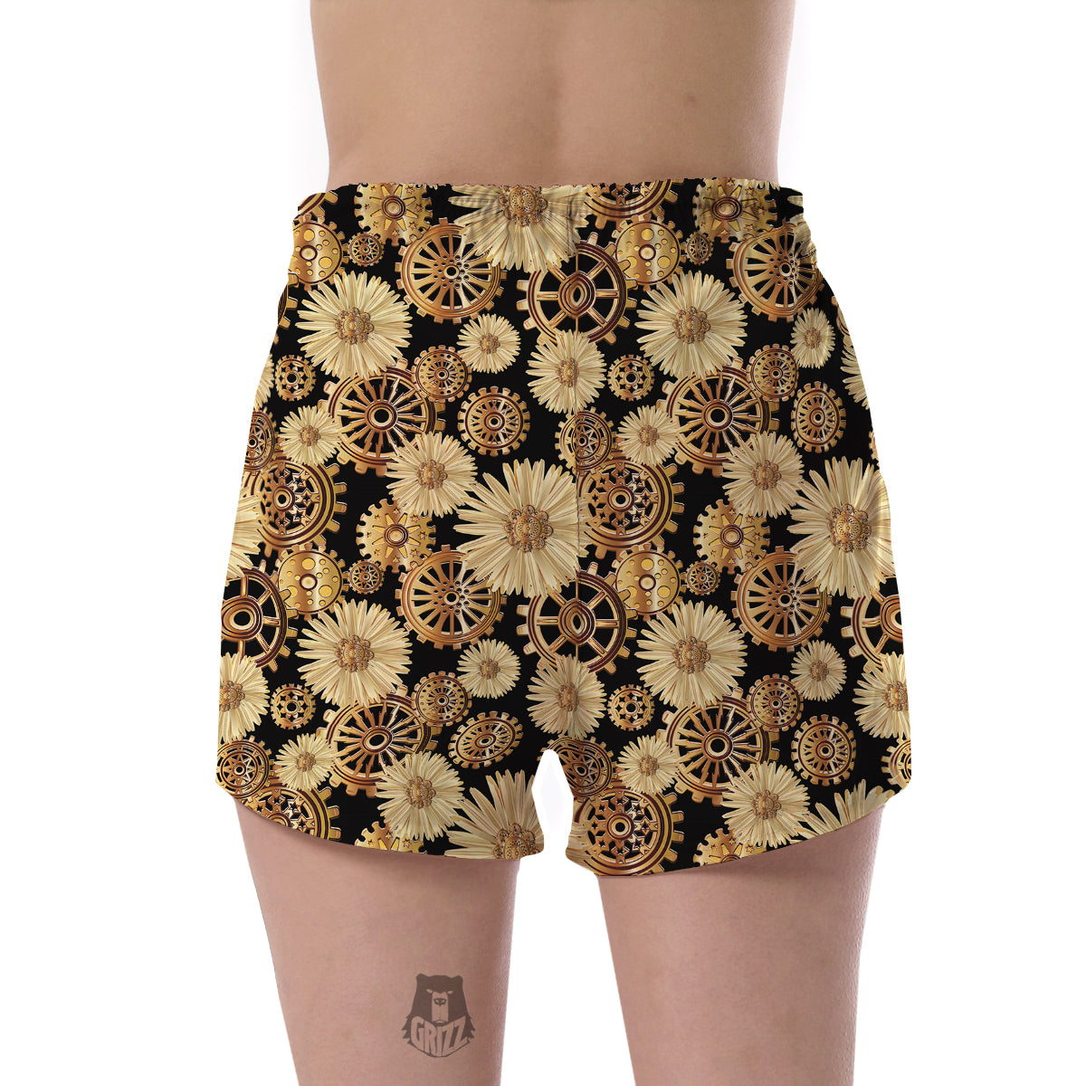 Steampunk Floral Pattern Print Women's Shorts-grizzshop