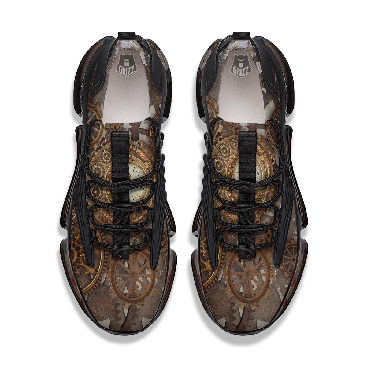 Steampunk Gears Clock Print Black Gym Shoes-grizzshop