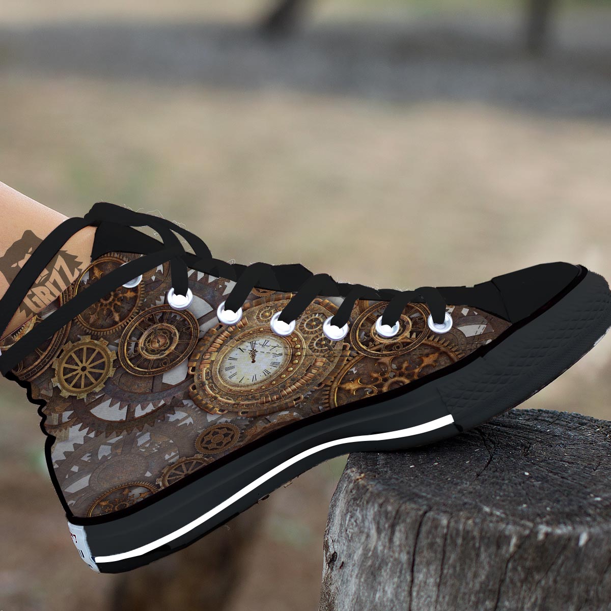 Steampunk Gears Clock Print Black High Top Shoes-grizzshop