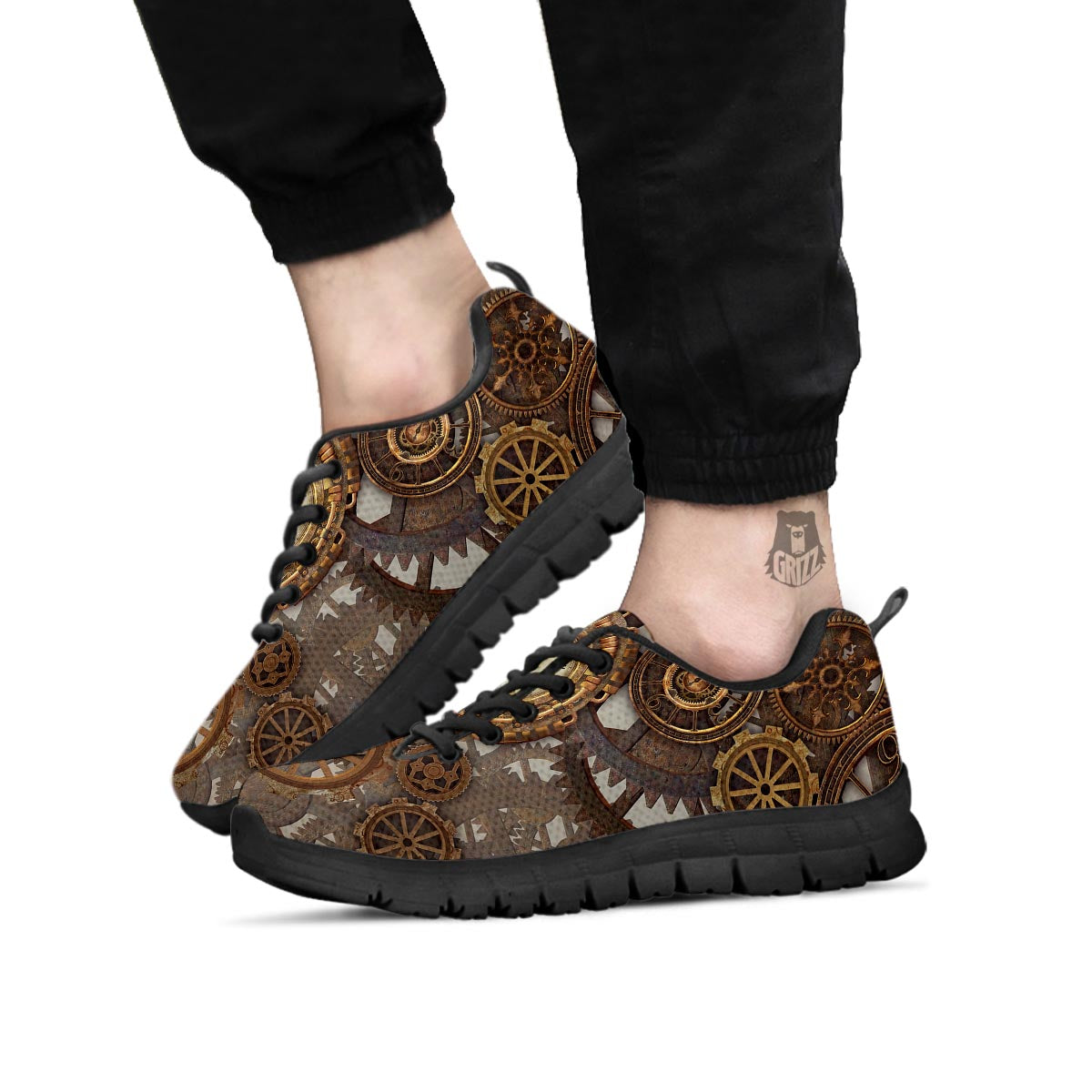 Steampunk Pattern Print Black Sneaker Shoes For Men Women