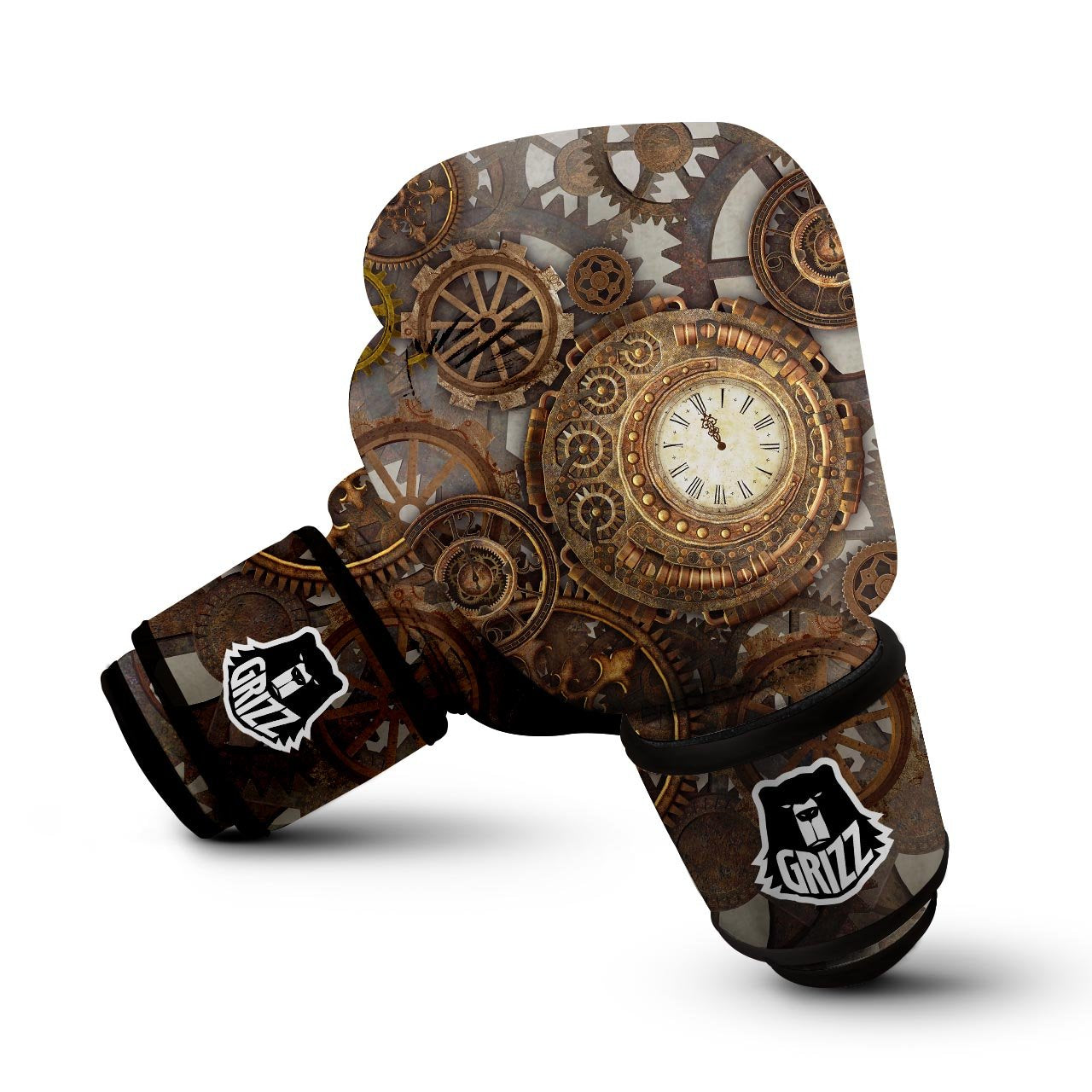 Steampunk Gears Clock Print Boxing Gloves-grizzshop