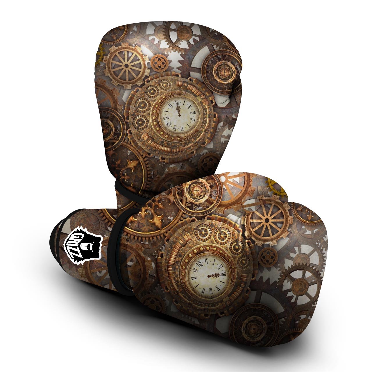 Steampunk Gears Clock Print Boxing Gloves-grizzshop