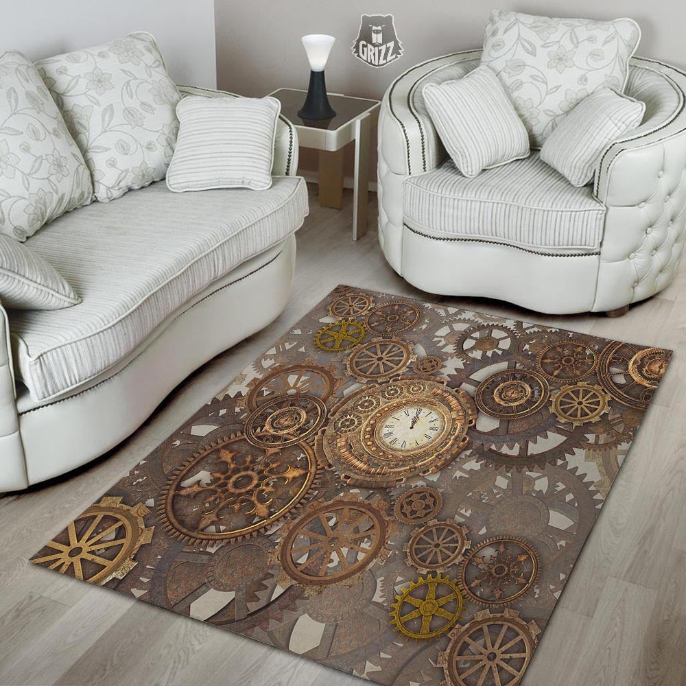 Steampunk Gears Clock Print Floor Mat-grizzshop