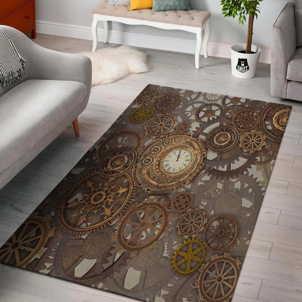 Steampunk Gears Clock Print Floor Mat-grizzshop