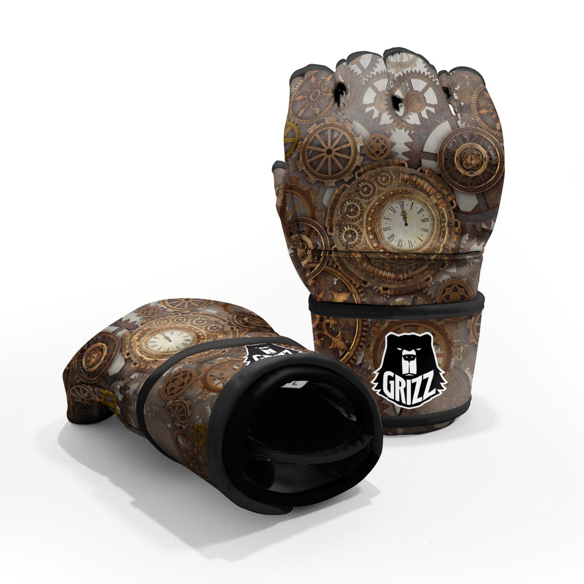 Steampunk Gears Clock Print MMA Gloves-grizzshop