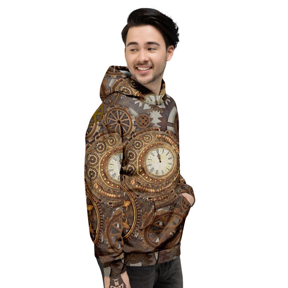 Steampunk Gears Clock Print Men's Hoodie-grizzshop