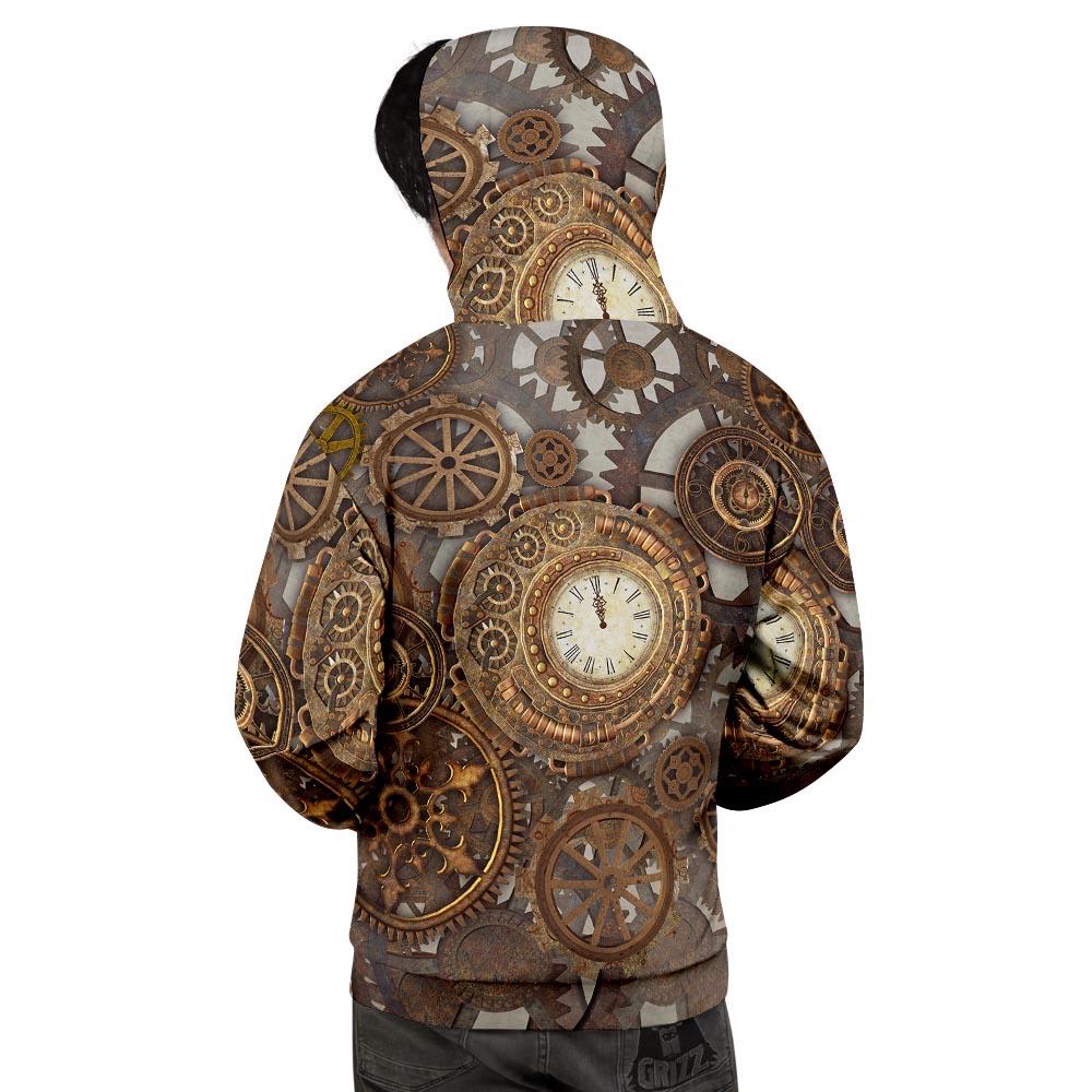 Steampunk Gears Clock Print Men's Hoodie-grizzshop