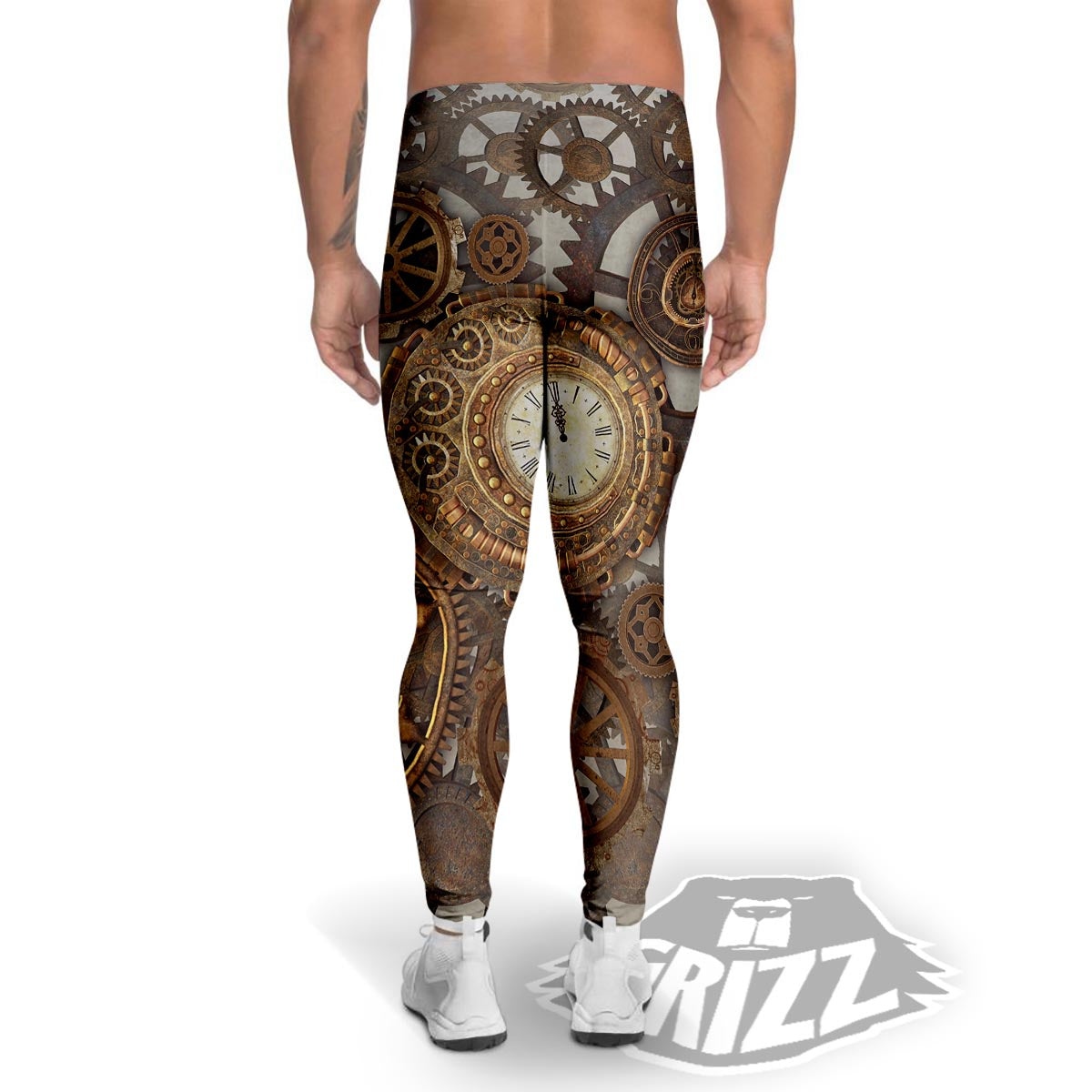 Steampunk Gears Clock Print Men's Leggings-grizzshop
