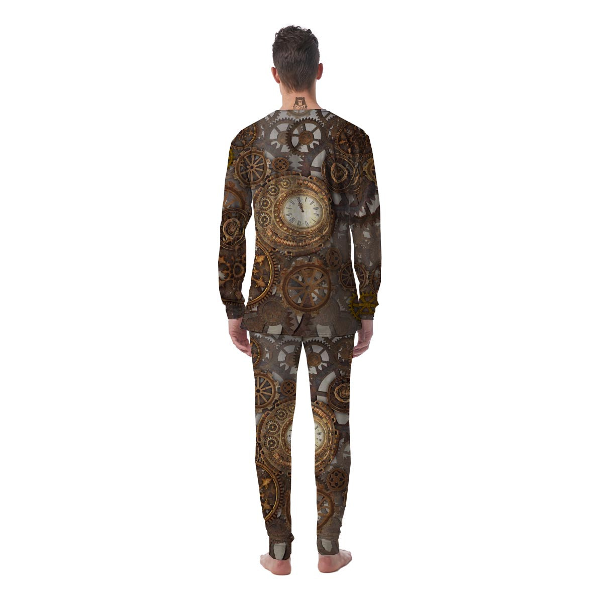 Steampunk Gears Clock Print Men's Pajamas-grizzshop