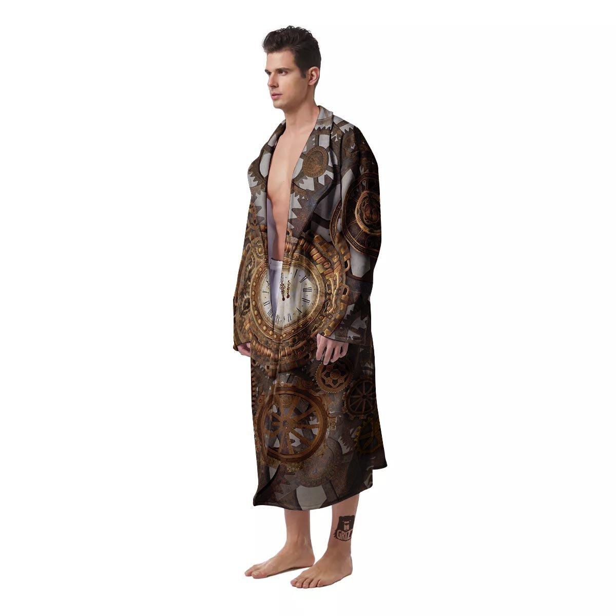 Steampunk Gears Clock Print Men's Robe-grizzshop
