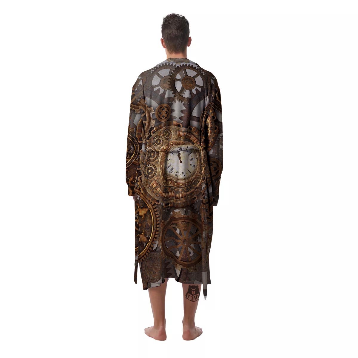 Steampunk Gears Clock Print Men's Robe-grizzshop
