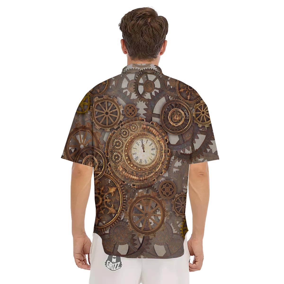 Steampunk Gears Clock Print Men's Short Sleeve Shirts-grizzshop