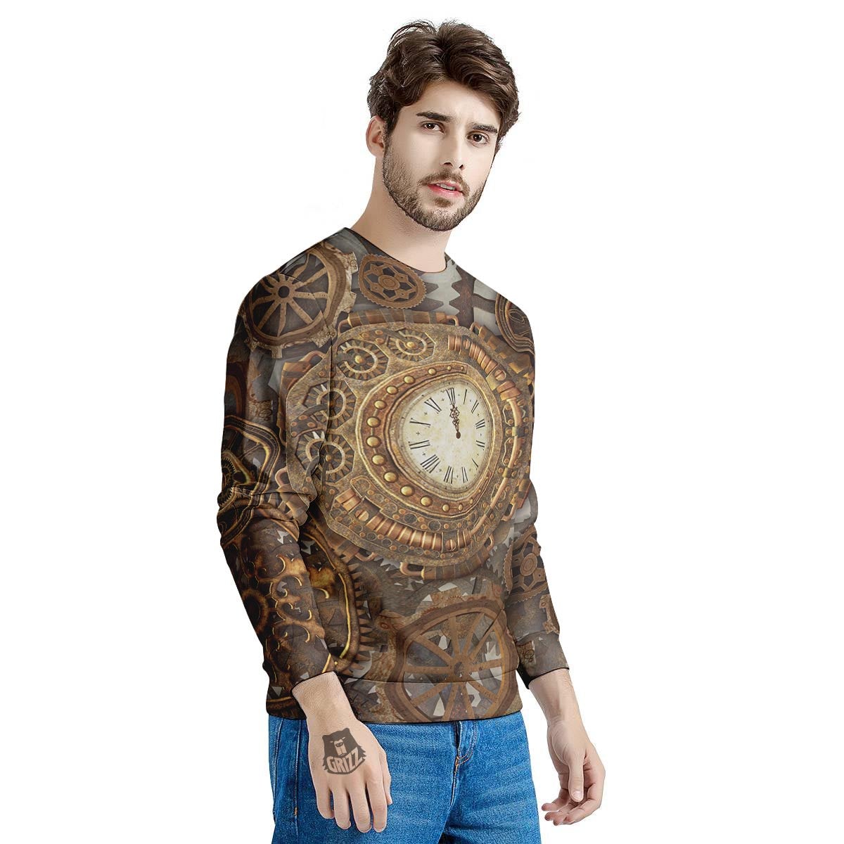 Steampunk Gears Clock Print Men's Sweatshirt-grizzshop