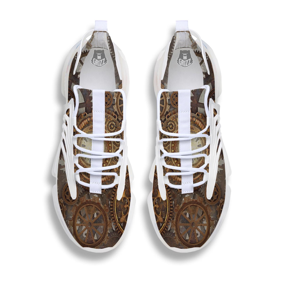 Steampunk Gears Clock Print White Gym Shoes-grizzshop