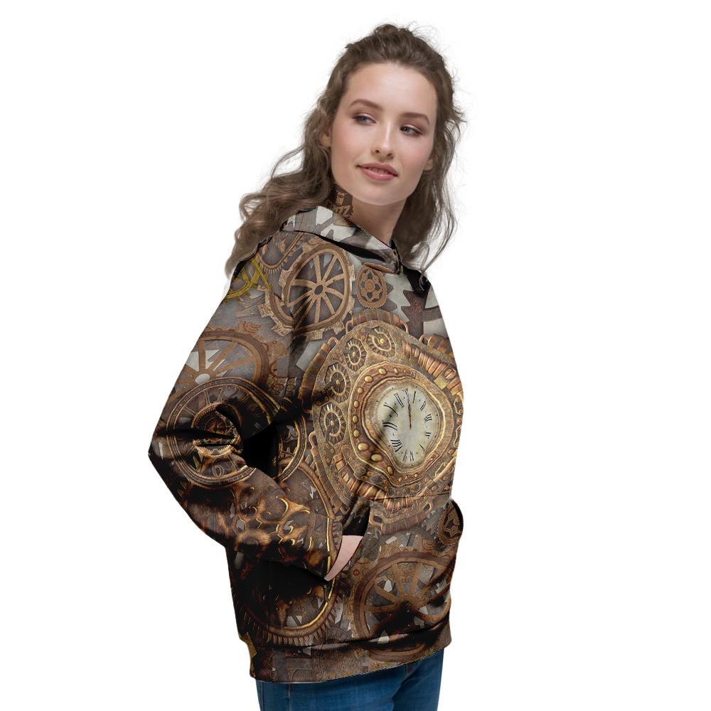 Steampunk Gears Clock Print Women's Hoodie-grizzshop