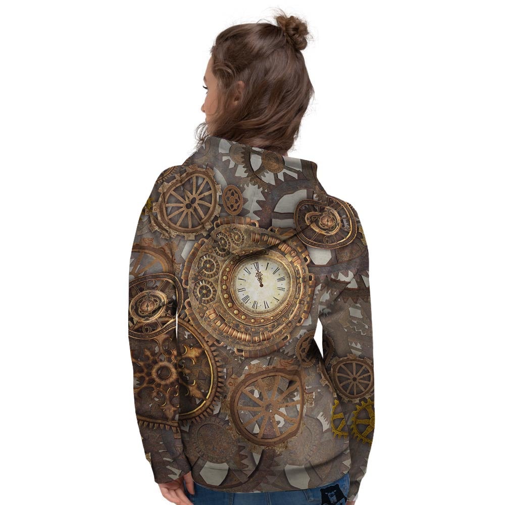 Steampunk Gears Clock Print Women's Hoodie-grizzshop