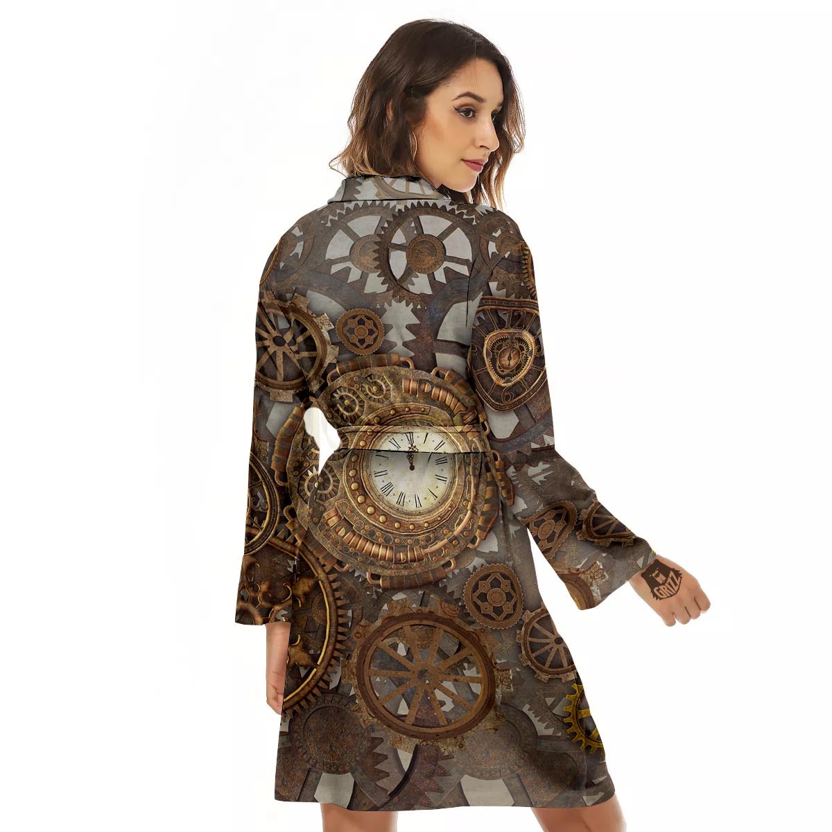 Steampunk Gears Clock Print Women's Robe-grizzshop