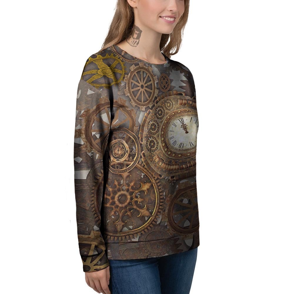 Steampunk Gears Clock Print Women's Sweatshirt-grizzshop