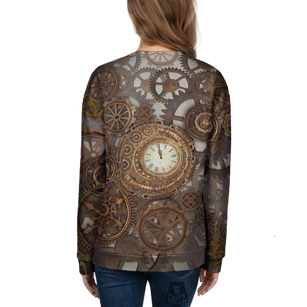 Steampunk Gears Clock Print Women's Sweatshirt-grizzshop