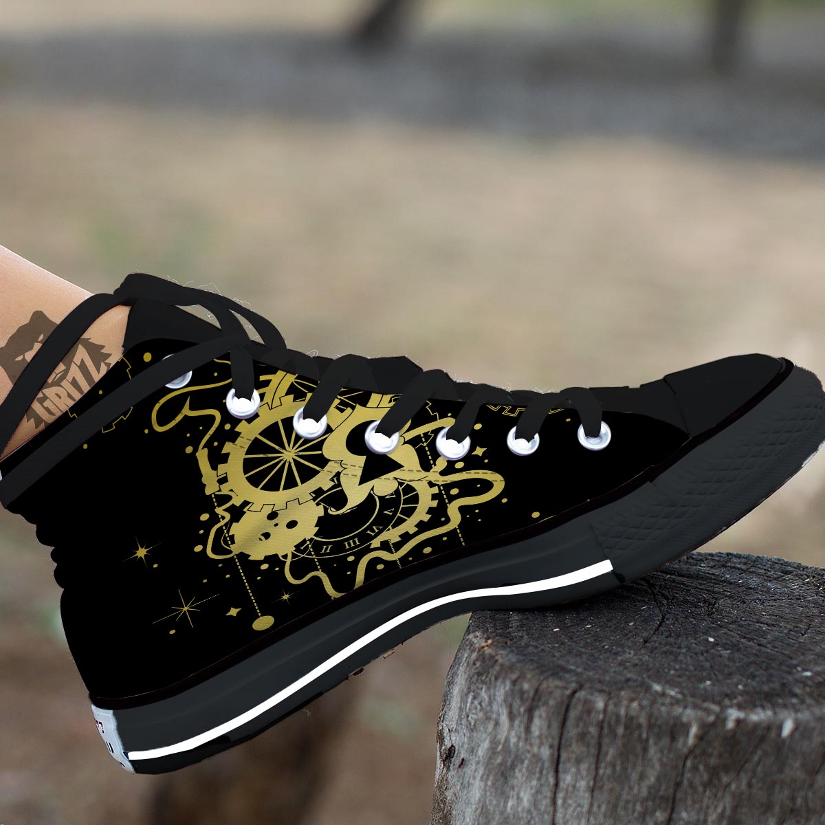 Steampunk Gears Metal Print Black High Top Shoes-grizzshop