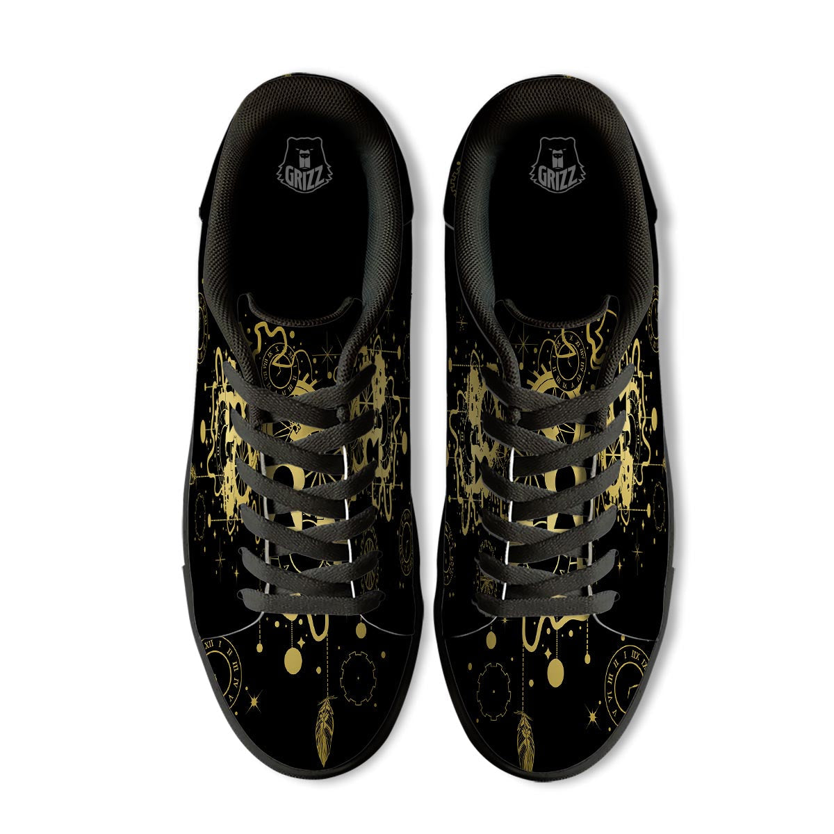 Steampunk Gears Metal Print Black Low Top Sneakers-grizzshop