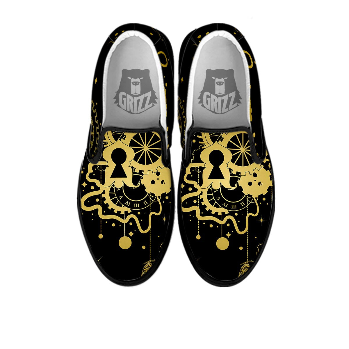Steampunk Gears Metal Print Black Slip On Shoes-grizzshop
