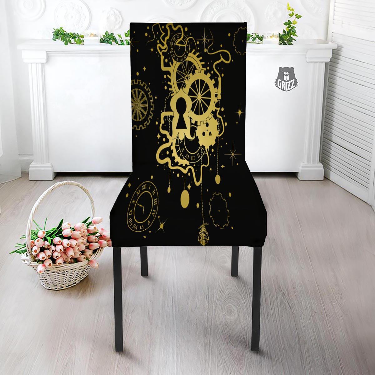 Steampunk Gears Metal Print Dining Chair Slipcover-grizzshop