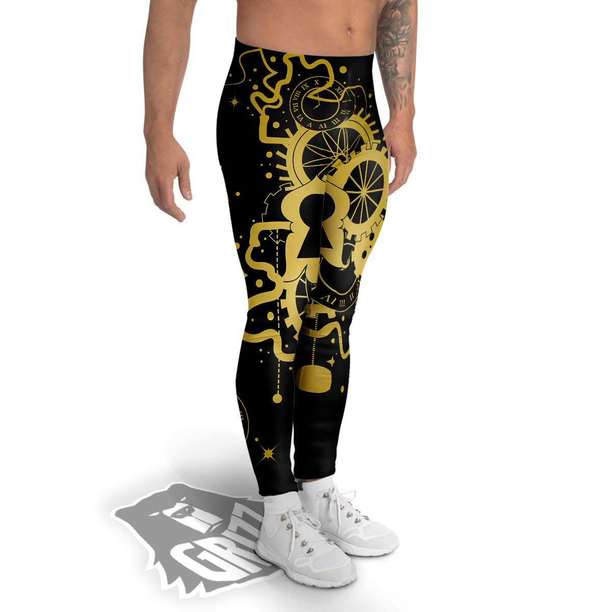 Steampunk Gears Metal Print Men's Leggings-grizzshop