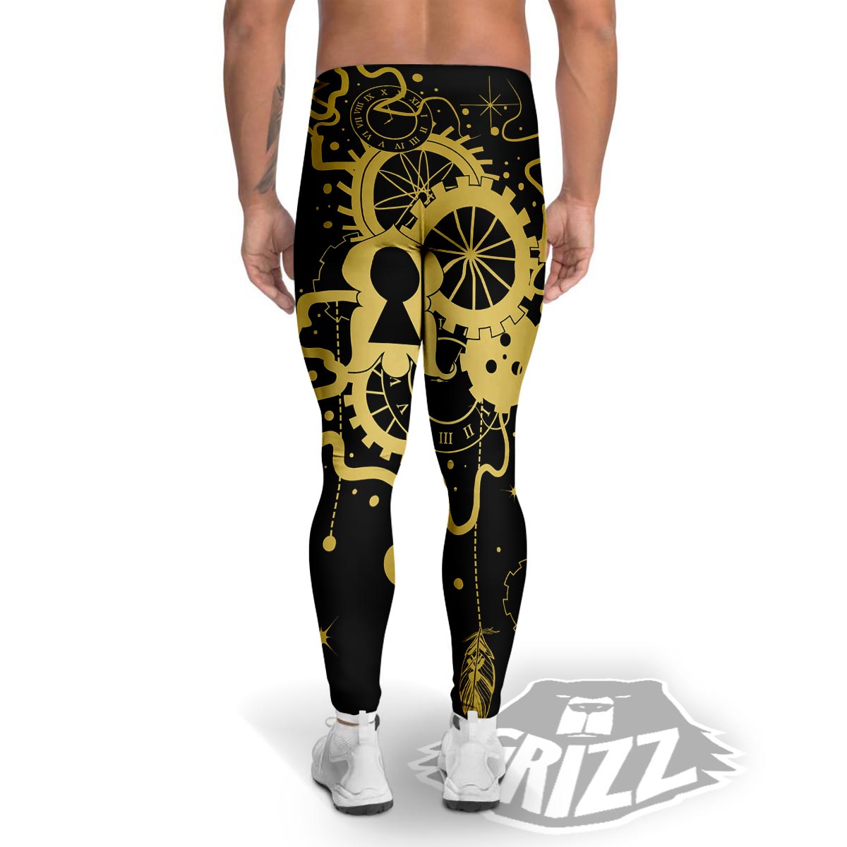 Steampunk Gears Metal Print Men's Leggings-grizzshop