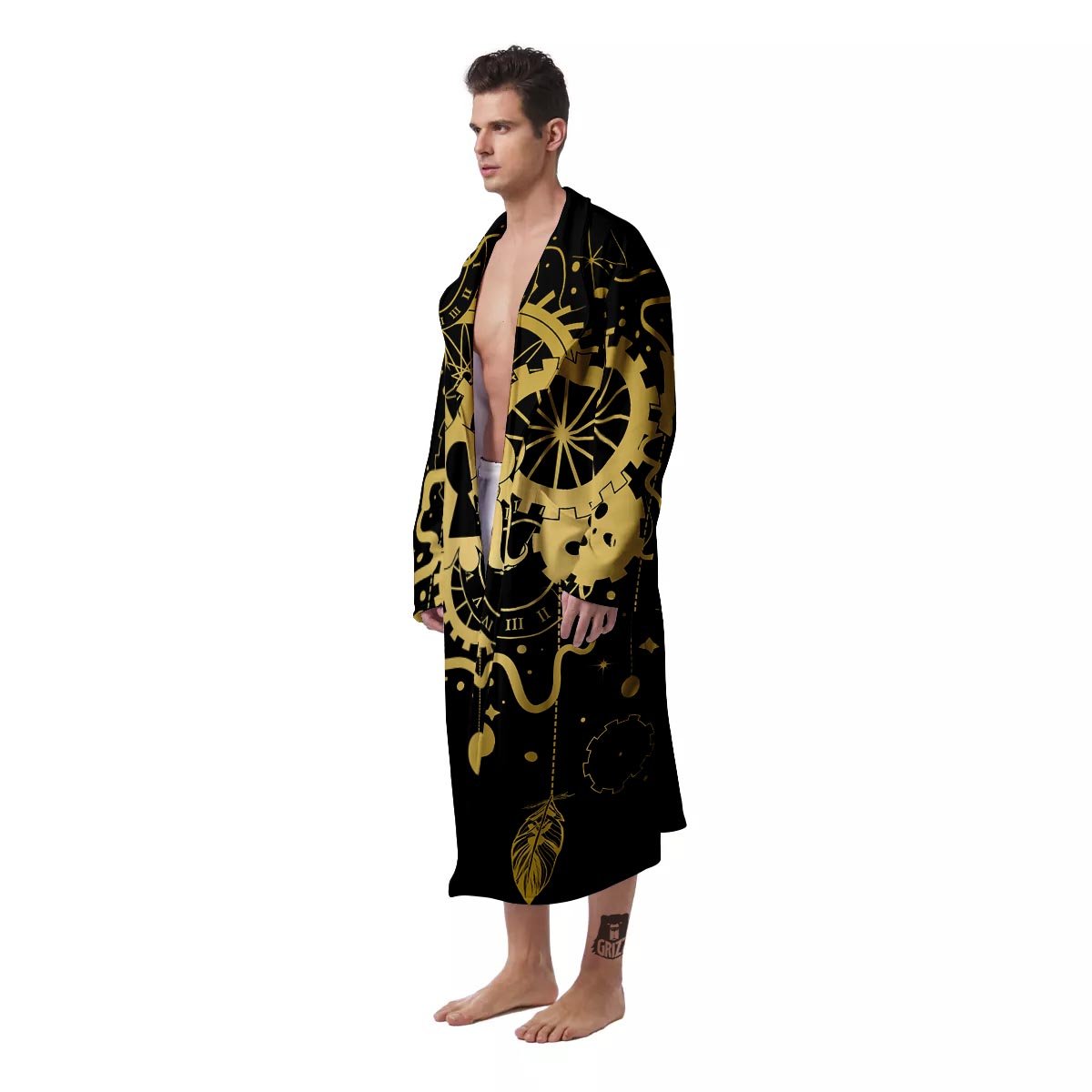 Steampunk Gears Metal Print Men's Robe-grizzshop